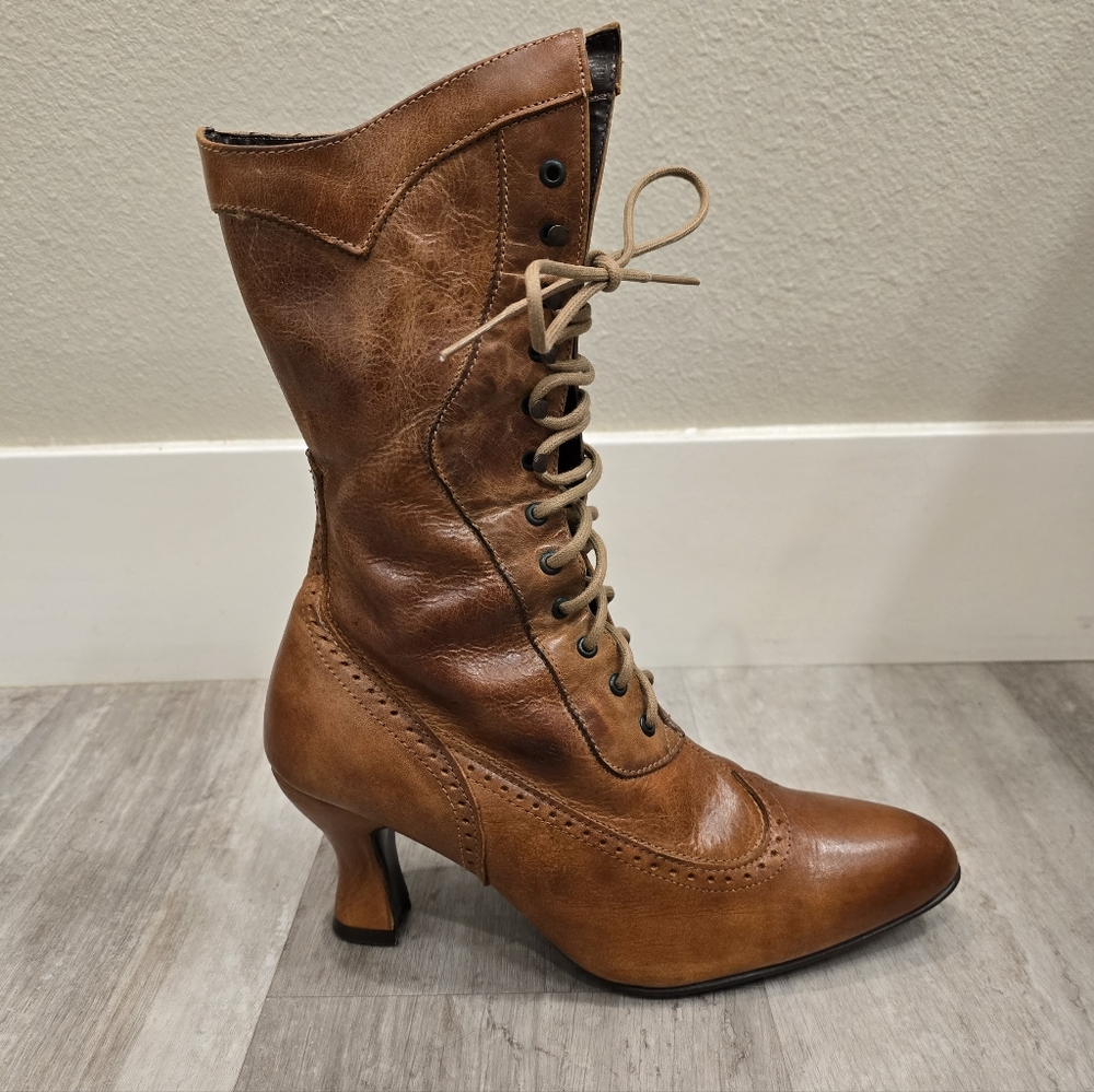 Victorian Boots OAK TREE FARMS Brown Leather Lace Up Size 9.5